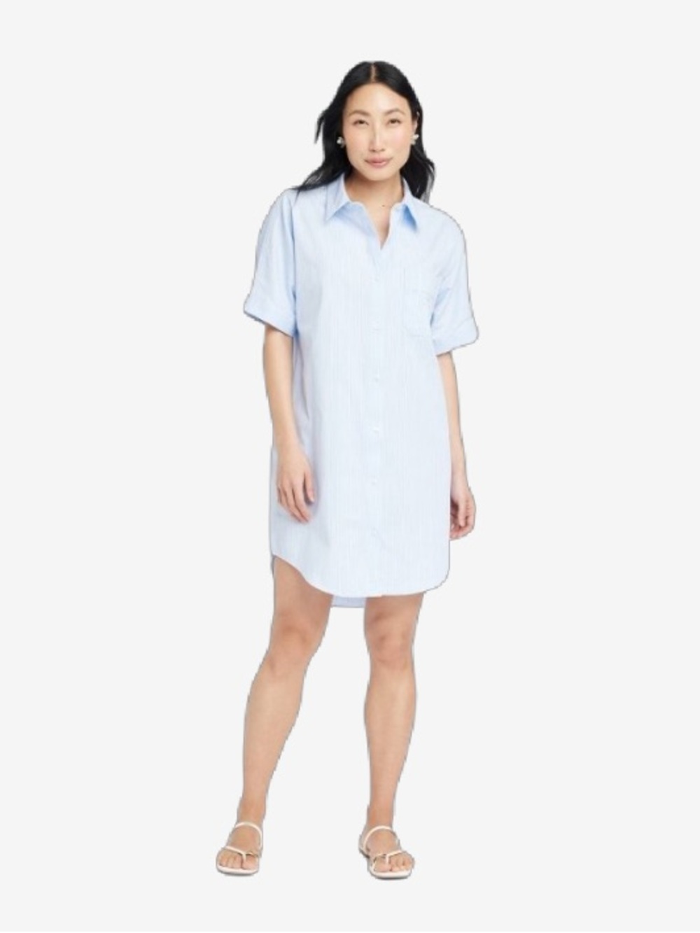 a new day Light Blue Striped Shirt Dress size medium